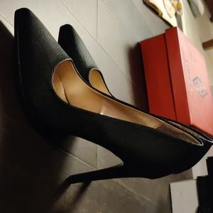 Black faux snakeskin heels